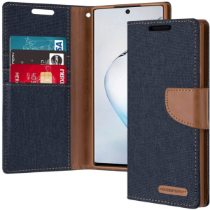 Goospery Canvas Diary Wallet Case for Samsung Galaxy Note 10 - Navy Blue